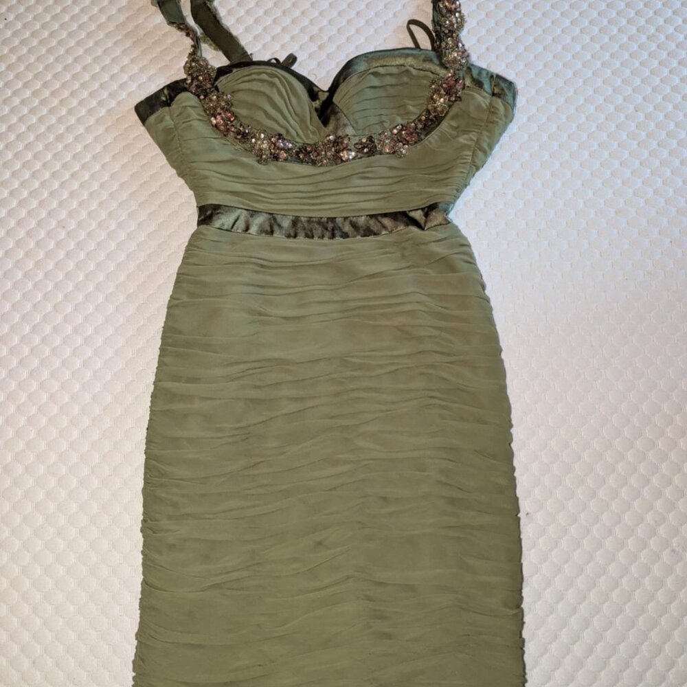 Faviana Couture  Olive Beaded Bodice Wiggle